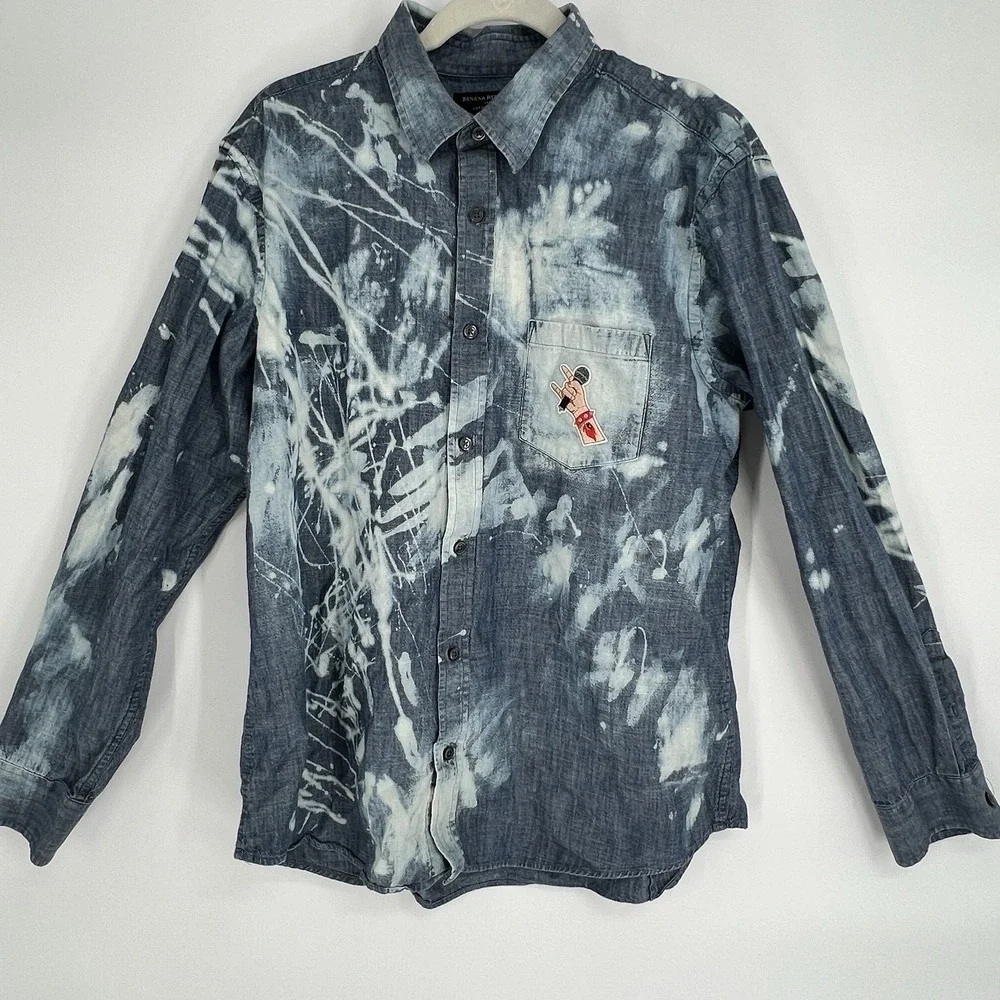 Banana Republic Denim Button Shirt X Rolling Sones Embroidery Size XL